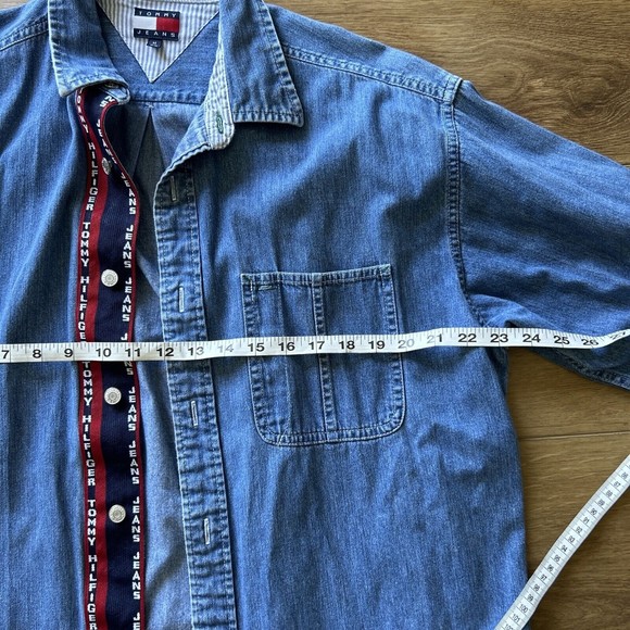 Tommy Jeans Hilfiger Long Sleeve Button Up Blue Denim Pocket Men’s M Classic - Picture 7 of 11